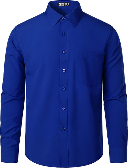 HOTZEROYAA Men's Regular Fit Dress Shirt Solid Wrinkle-Free Long Sleeve Casual Business Button Up Shirts with Pocket