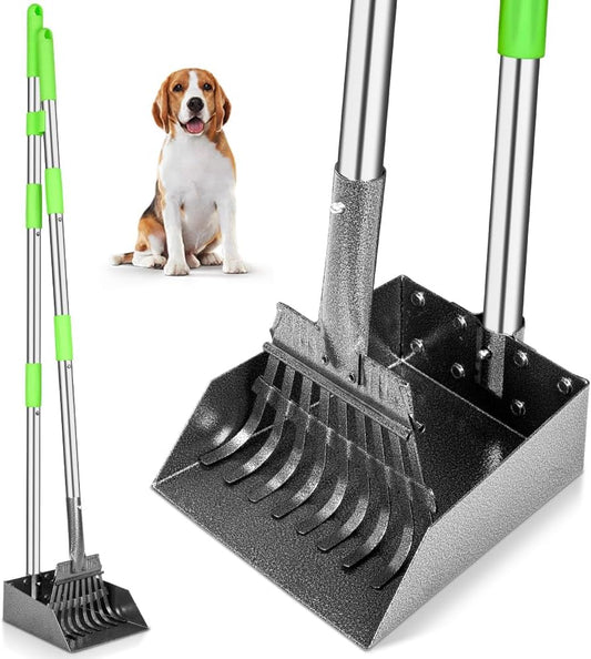 HOTTOOGE Pooper Scooper, Dog Pooper Scooper Long Handle Stainless Metal Tray and Rake for Medium Small Dogs Heavy Duty Pet Supplies to Use for Grass, Dirt or Gravel