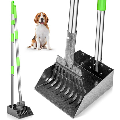 HOTTOOGE Pooper Scooper, Dog Pooper Scooper Long Handle Stainless Metal Tray and Rake for Medium Small Dogs Heavy Duty Pet Supplies to Use for Grass, Dirt or Gravel