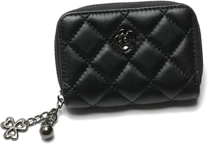 HOT2R Quilted Leather Zipper Wallet with Chain, Black