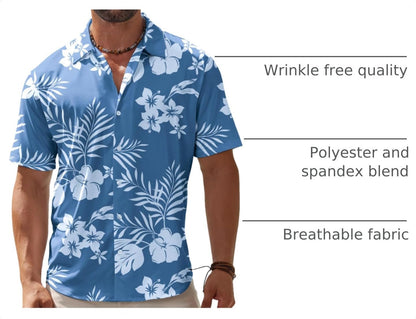 HOTBOJIN Men's Hawaiian Wrinkle Free Short Sleeve Button Down Tropical Floral Beach Vacation Shirt