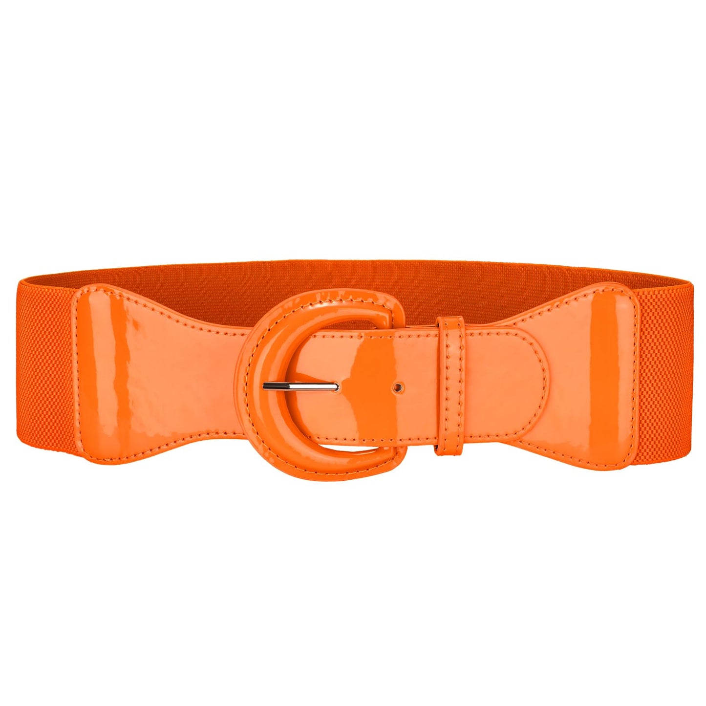 HOTJASGOOD Women Wide Stretch Belt,Vintage Chunky Buckle Elastic Waist Belts Patent Leather Belt 50s Belt for Dress