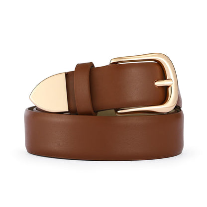 HOTRISANTRY Women's Leather Belts with Gold Buckle Fashion Leather Waist Belt Elegant Ladies Belts for Jeans Gifts for Women