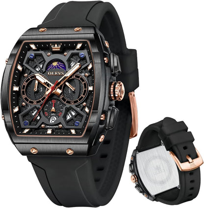 HOTOLEVS Mens Watches Stylish Chronograph Waterproof Luminous Silicon Strap Multifunction Watches for Men Business Men Wrist Watch