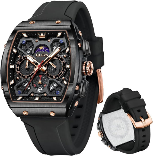 HOTOLEVS Mens Watches Stylish Chronograph Waterproof Luminous Silicon Strap Multifunction Watches for Men Business Men Wrist Watch