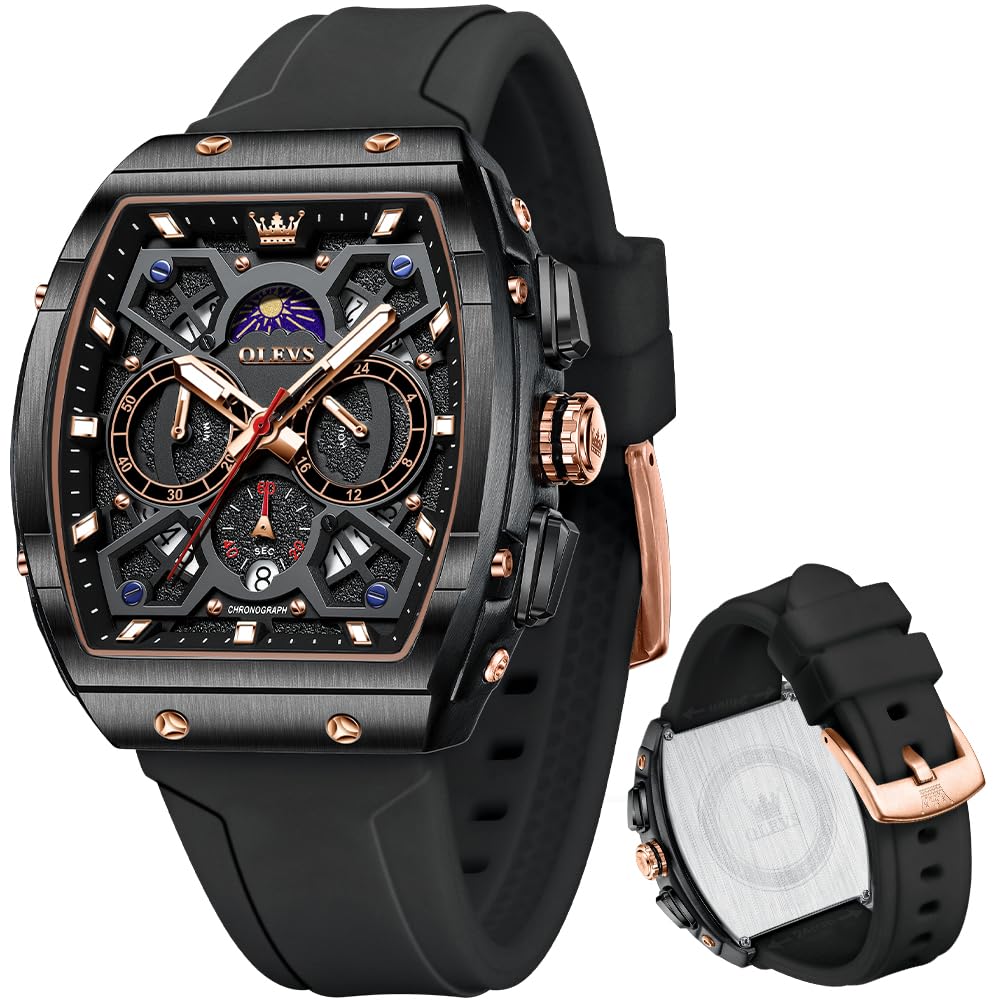 HOTOLEVS Mens Watches Stylish Chronograph Waterproof Luminous Silicon Strap Multifunction Watches for Men Business Men Wrist Watch
