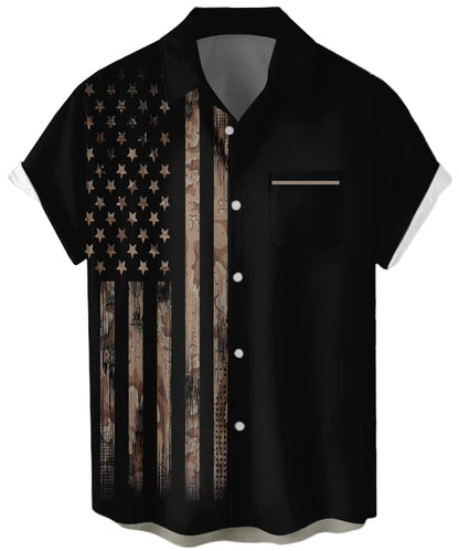 HOTWHO IN SHOP Men's 4th of July American Flag Patriotic Shirts Short Sleeve Button Up USA Memorial Day Shirts