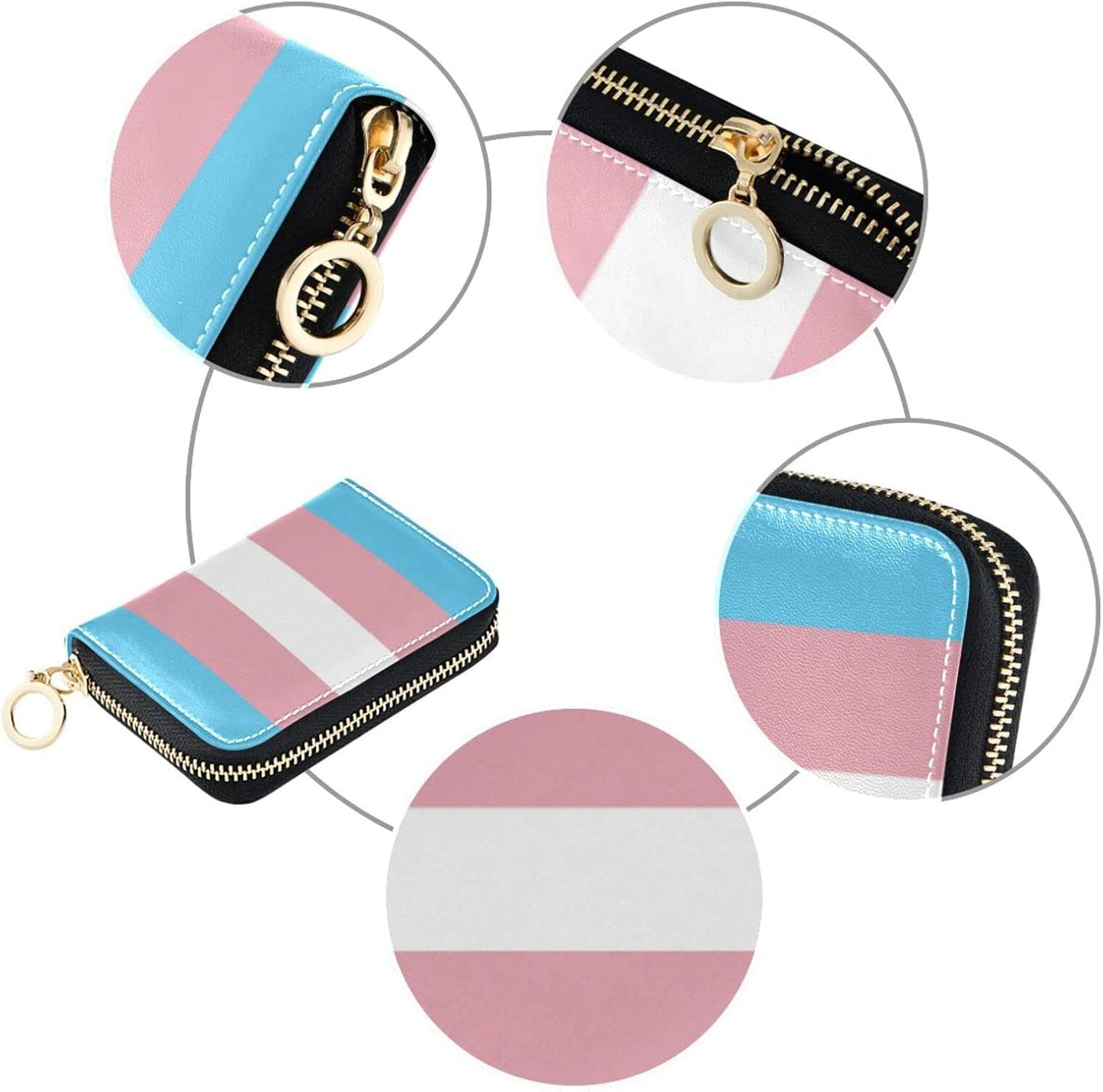 HOTTransgender Pride Flag RFID Credit Card Holder Wallets Accordion for Women Leather Zipper Card Case Accordion Wallet for Ladies Girls