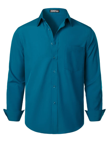 HOTZEROYAA Men's Regular Fit Dress Shirt Solid Wrinkle-Free Long Sleeve Casual Business Button Up Shirts with Pocket