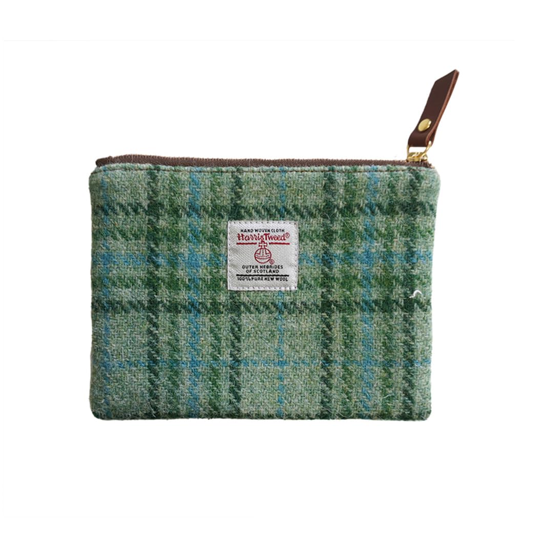 HOTHarris Tweed Coin Purse Handmade Lipstick Bag Vintage British Portable Credit Card ID Wallet with YKK Zipper for Women men (Mint Green, Large)