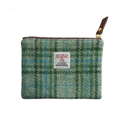 HOTHarris Tweed Coin Purse Handmade Lipstick Bag Vintage British Portable Credit Card ID Wallet with YKK Zipper for Women men (Mint Green, Large)