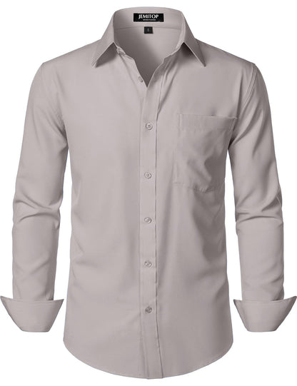 HOTJEMITOP Men Stretch Business Casual Dress Shirts | Regular Fit, Formal, Long Sleeve, Button Down, Tuxedo, Wedding, Prom, with Pocket
