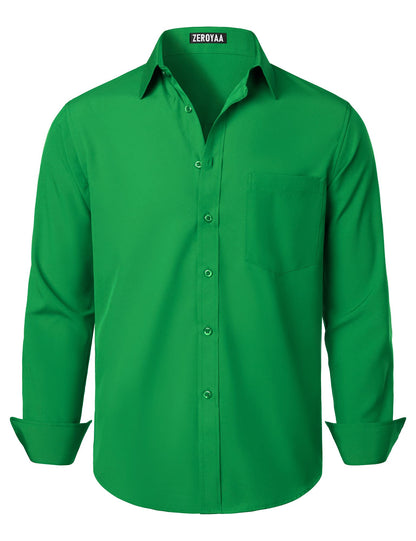 HOTZEROYAA Men's Regular Fit Dress Shirt Solid Wrinkle-Free Long Sleeve Casual Business Button Up Shirts with Pocket