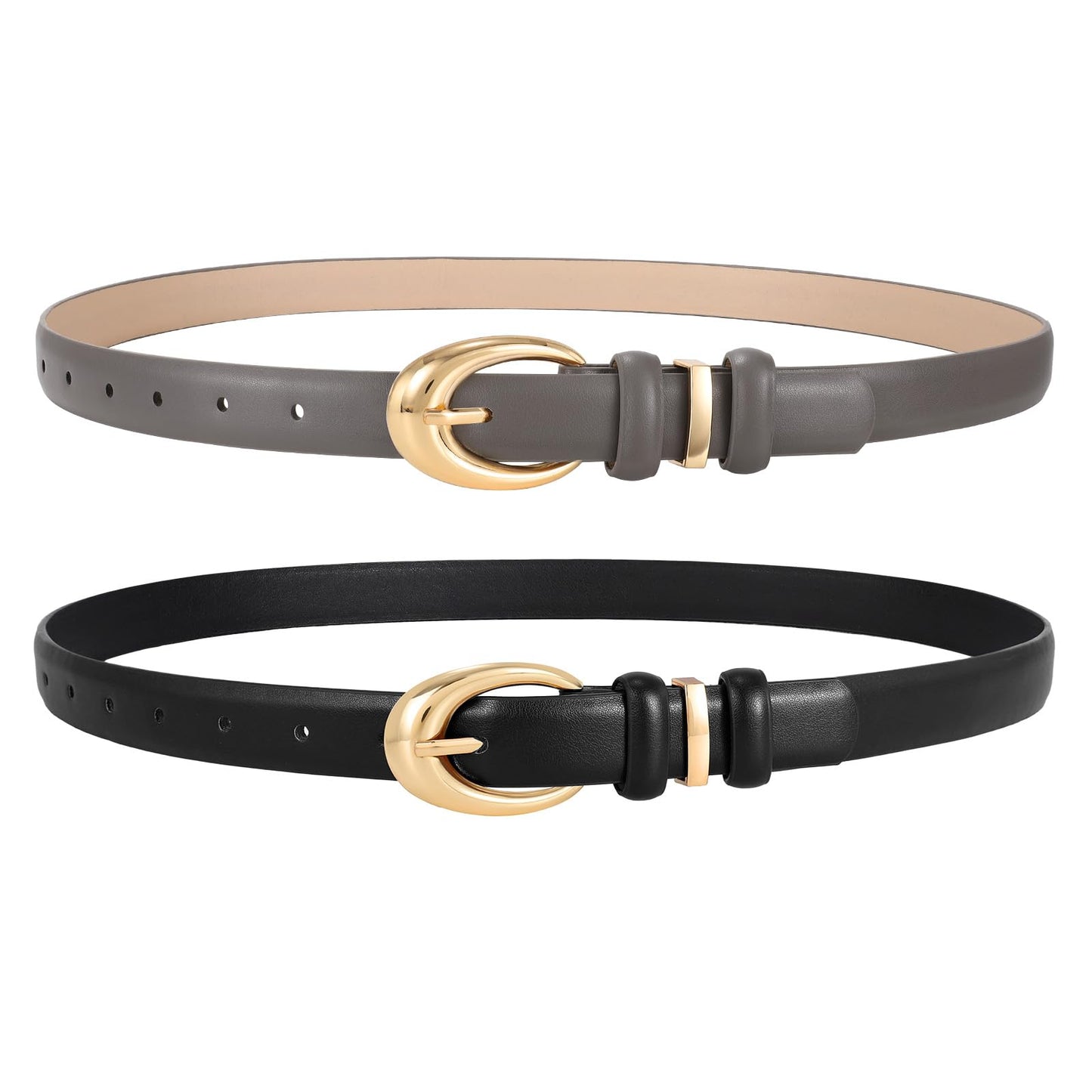 HOT2 Pack Women Leather Belts for Jeans Dress Fashion Ladies Belt with Gold Silver Buckle