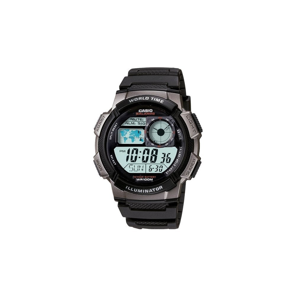 HOTCasio AE1000W Series | Men’s Digital Watch | 100M WR | Multi Alarms | 100 SEC Stopwatch | Countdown Timer | World Map for World Time | LED Light | LC Analog Display | 10 Year Battery