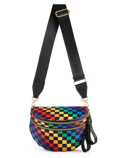 HOTBlack and White Checkered Crossbody Bag Bum Bag for Women,Spacious Checkered Purse Fanny Packs Belt Bag