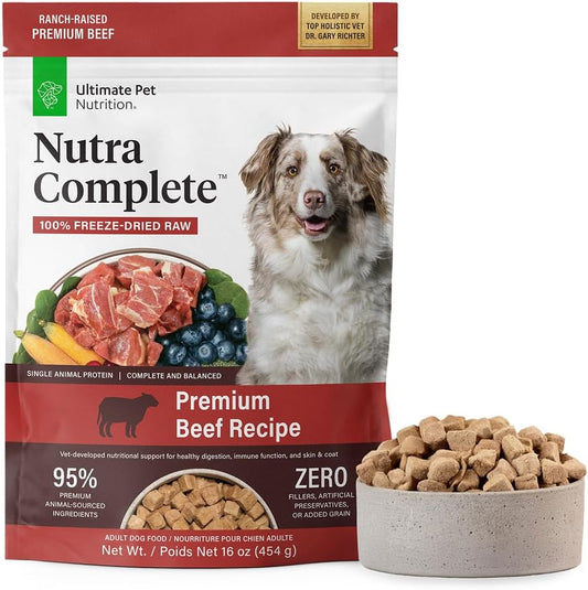 HOTULTIMATE PET NUTRITION Nutra Complete, 100% Freeze Dried Raw Veterinarian Formulated Dog Food with Antioxidants Prebiotics and Amino Acids (1 Pound, Beef)
