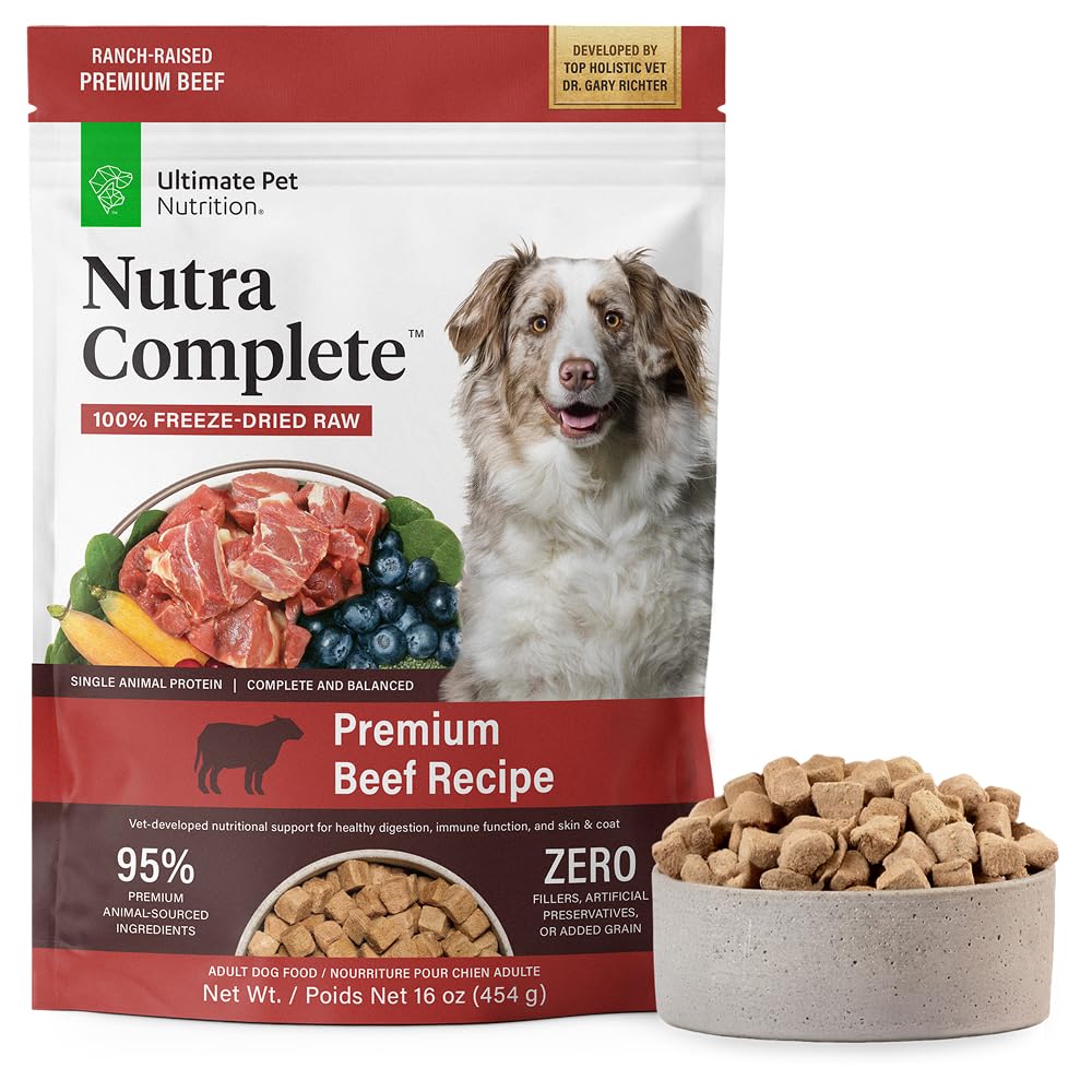 HOTULTIMATE PET NUTRITION Nutra Complete, 100% Freeze Dried Raw Veterinarian Formulated Dog Food with Antioxidants Prebiotics and Amino Acids (1 Pound, Beef)