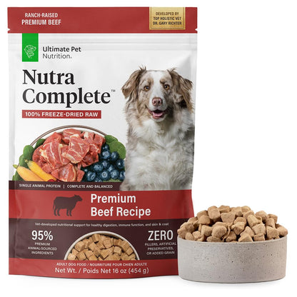 HOTULTIMATE PET NUTRITION Nutra Complete, 100% Freeze Dried Raw Veterinarian Formulated Dog Food with Antioxidants Prebiotics and Amino Acids (1 Pound, Beef)