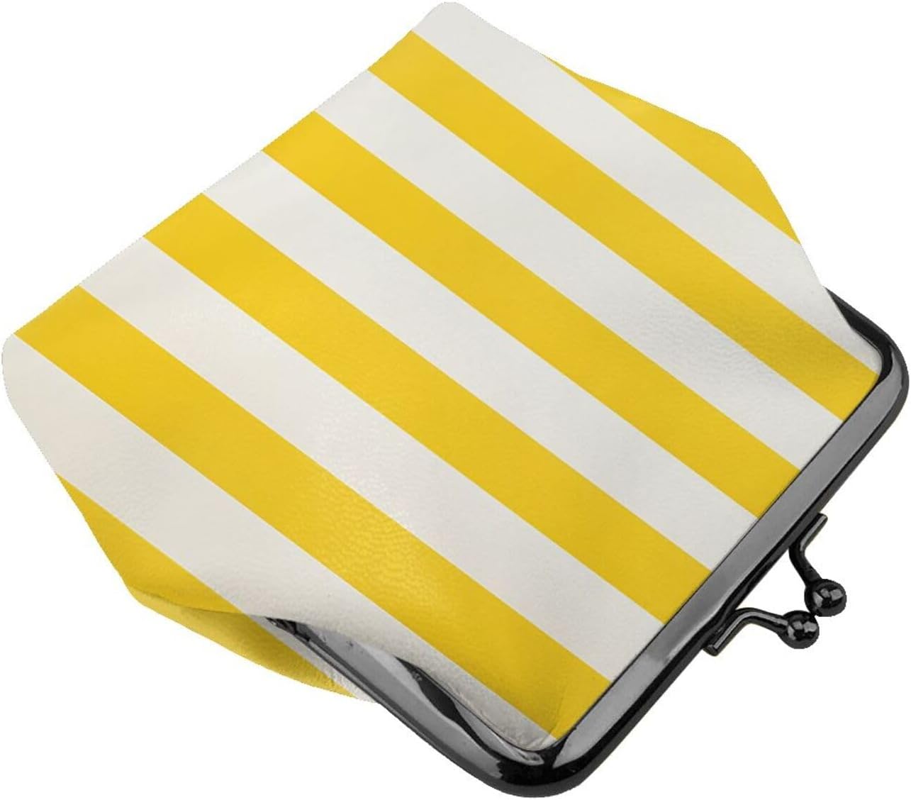 HOTLemon Yellow Stripes Small Coin Purse For Women Girls Pu Leather Change Purse Wallets Key Bags Kiss-Lock Mini Coin Pouch For Women Girls