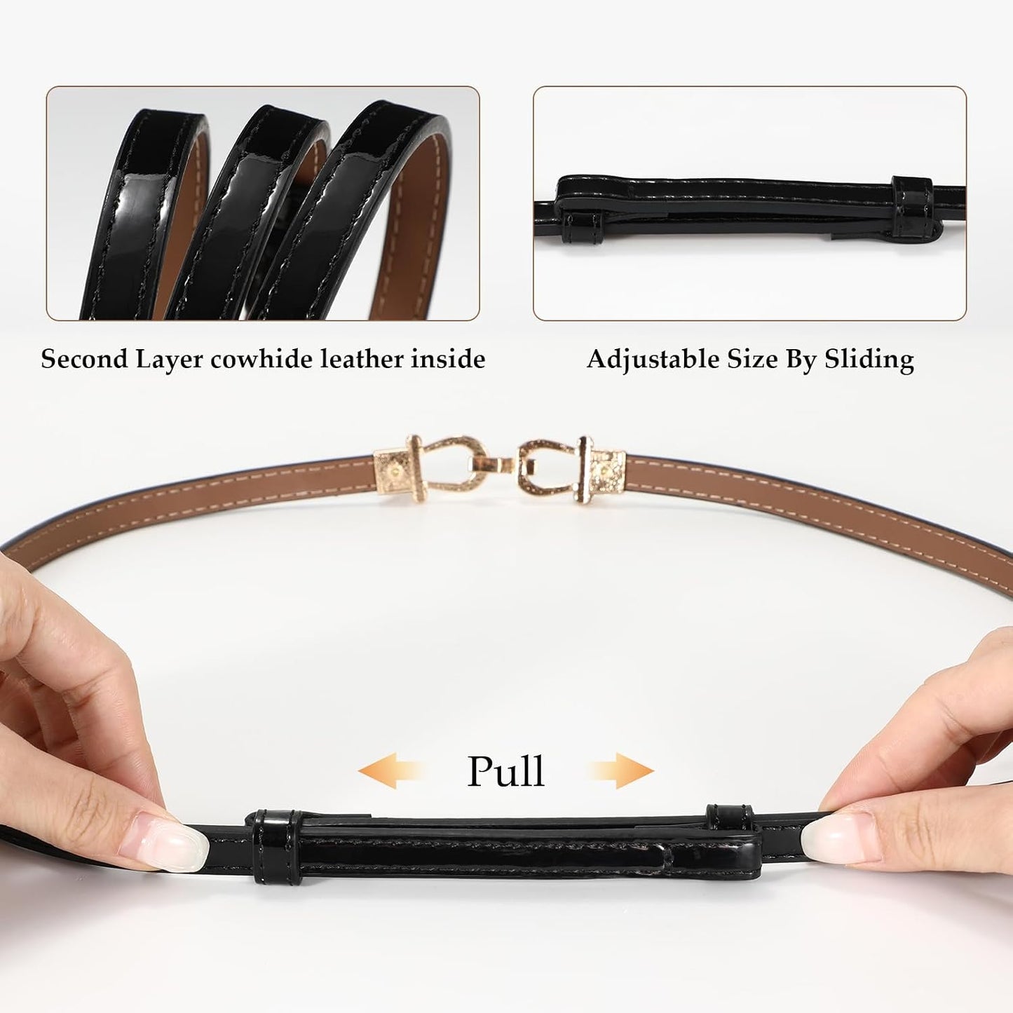 HOTWERFORU Women Classic Leather Belt With Square Gold Silver Buckle For Jeans Pants