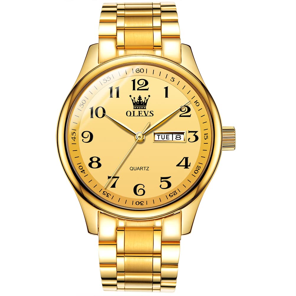 HOTOLEVS Men's Luxury Stainless Steel Watch, Big Face Gold Silver Two Tone Three Hand Analog Quartz Watch, Easy to Read Waterproof Luminous Day Date Wrist Watches for Men