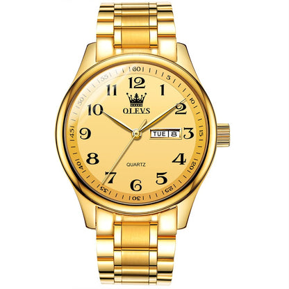 HOTOLEVS Men's Luxury Stainless Steel Watch, Big Face Gold Silver Two Tone Three Hand Analog Quartz Watch, Easy to Read Waterproof Luminous Day Date Wrist Watches for Men