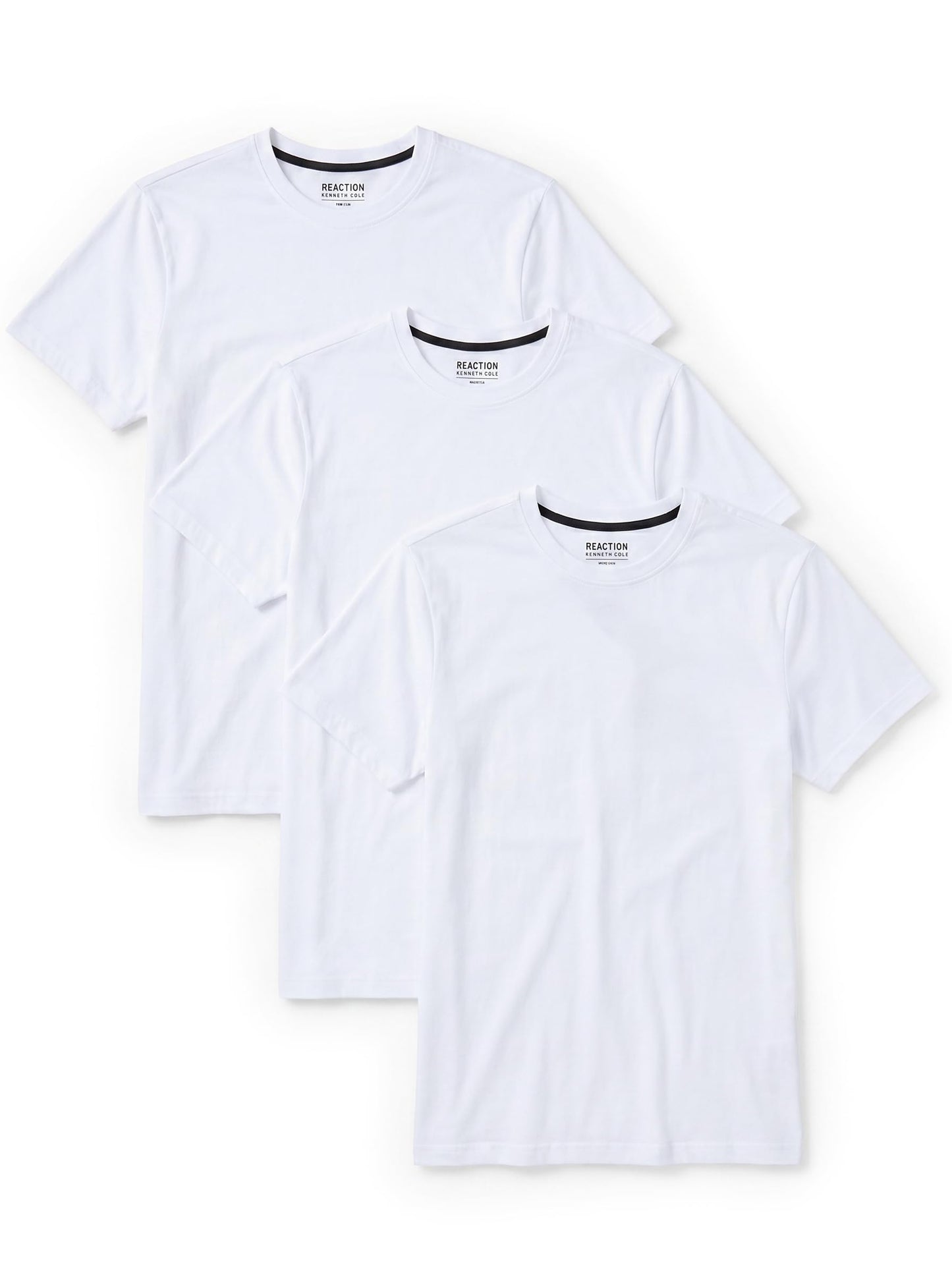 HOTKenneth Cole REACTION Mens T-Shirt Pack of 3 | UPF 50+ Cotton/Spandex Jersey Slim Fit White T Shirts for Men Pack