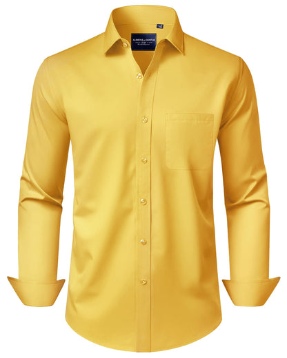 HOTAlimens & Gentle Men's Dress Shirts Long Sleeve Wrinkle-Free Stretch Shirts Solid Formal Button Down Shirt with Pocket