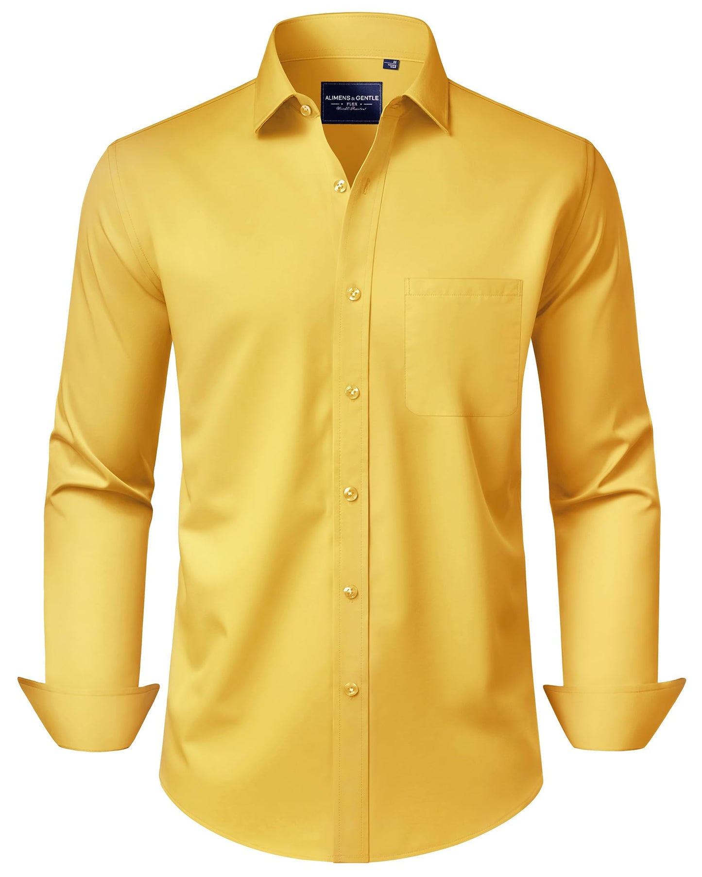 HOTAlimens & Gentle Men's Dress Shirts Long Sleeve Wrinkle-Free Stretch Shirts Solid Formal Button Down Shirt with Pocket