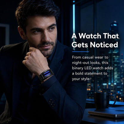 HOTFANMIS Creative Mens Binary Matrix Blue LED Digital Watch Fashion Classic Black Plated Waterproof LED Backlight Bracelet Watches