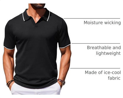 HOTCOOFANDY Mens Polo Shirts Short Sleeve Casual Knit Polo Shirt Vintage Golf T Shirts Old Money Tops