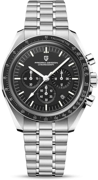 HOTHaiQin Pagani Design 1701 V6 Moon Wristwatch Homage Men's Quartz Chronograph Watches VK63 Movement Stianless Steel Construction 100M Waterproof Fashion Sport Watch
