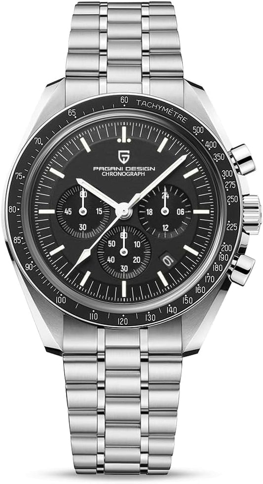 HOTHaiQin Pagani Design 1701 V6 Moon Wristwatch Homage Men's Quartz Chronograph Watches VK63 Movement Stianless Steel Construction 100M Waterproof Fashion Sport Watch