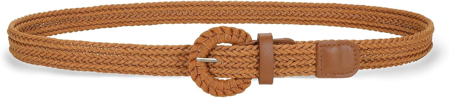 HOTVONMELLI Braided Woven Belt for Women, Rattan Thin Belt Fashion Waist Belts for Summer Dress Jeans