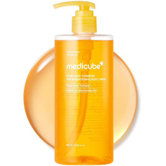 HOTmedicube Kojic Acid Turmeric Brightening Body Wash | Gentle Shower Gel for Uneven Skin | Niacinamide, Vitamin C, AHA/BHA | Deep Cleansing, Hydrating Formula | Easy and Effective, 13.52 fl.oz