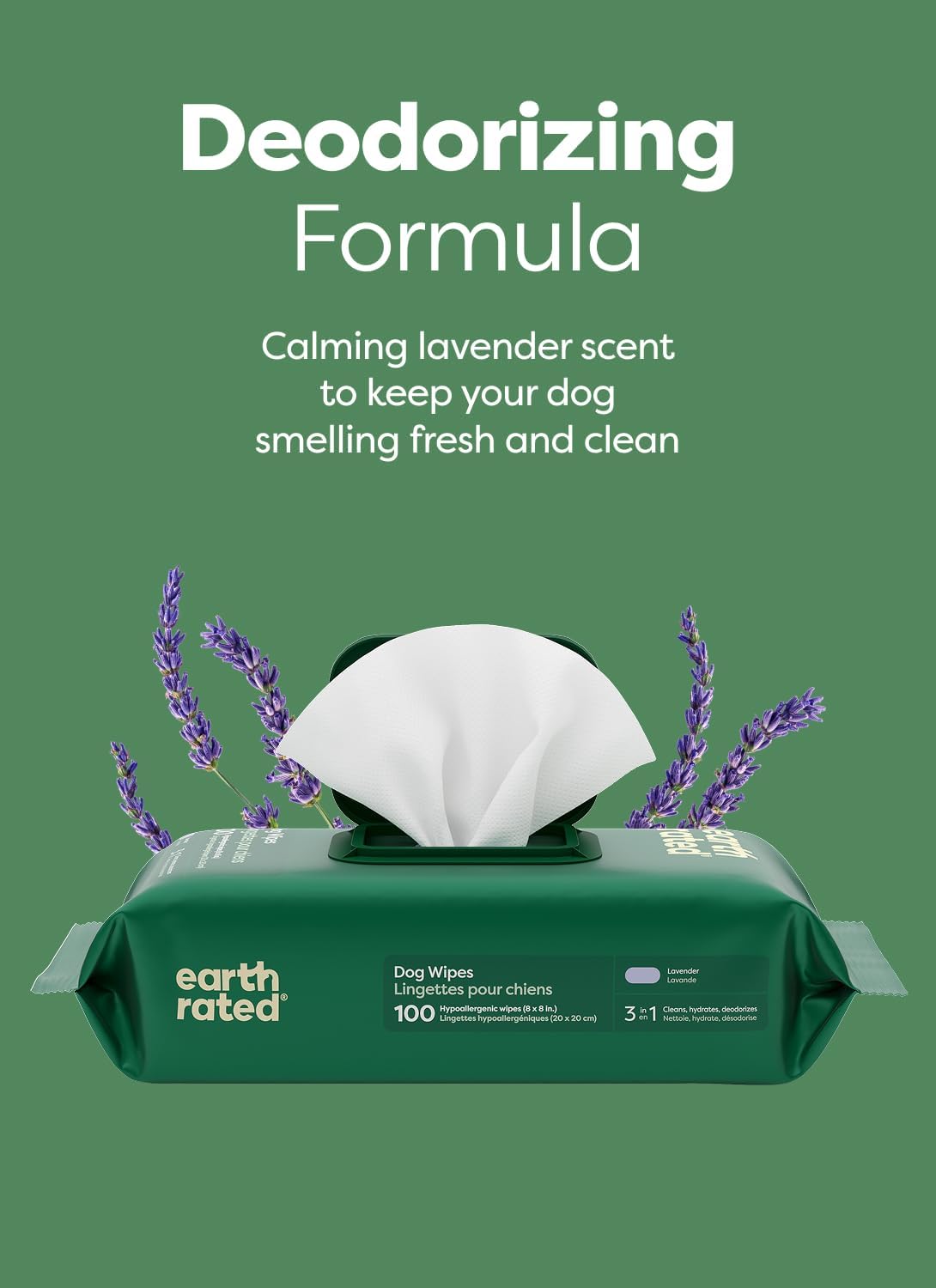 HOTearth rated Dog Wipes, Hypoallergenic, Cleaning and Hydrating, for Grooming Paws, Body and Butt, Lavender Scented, 400 Count
