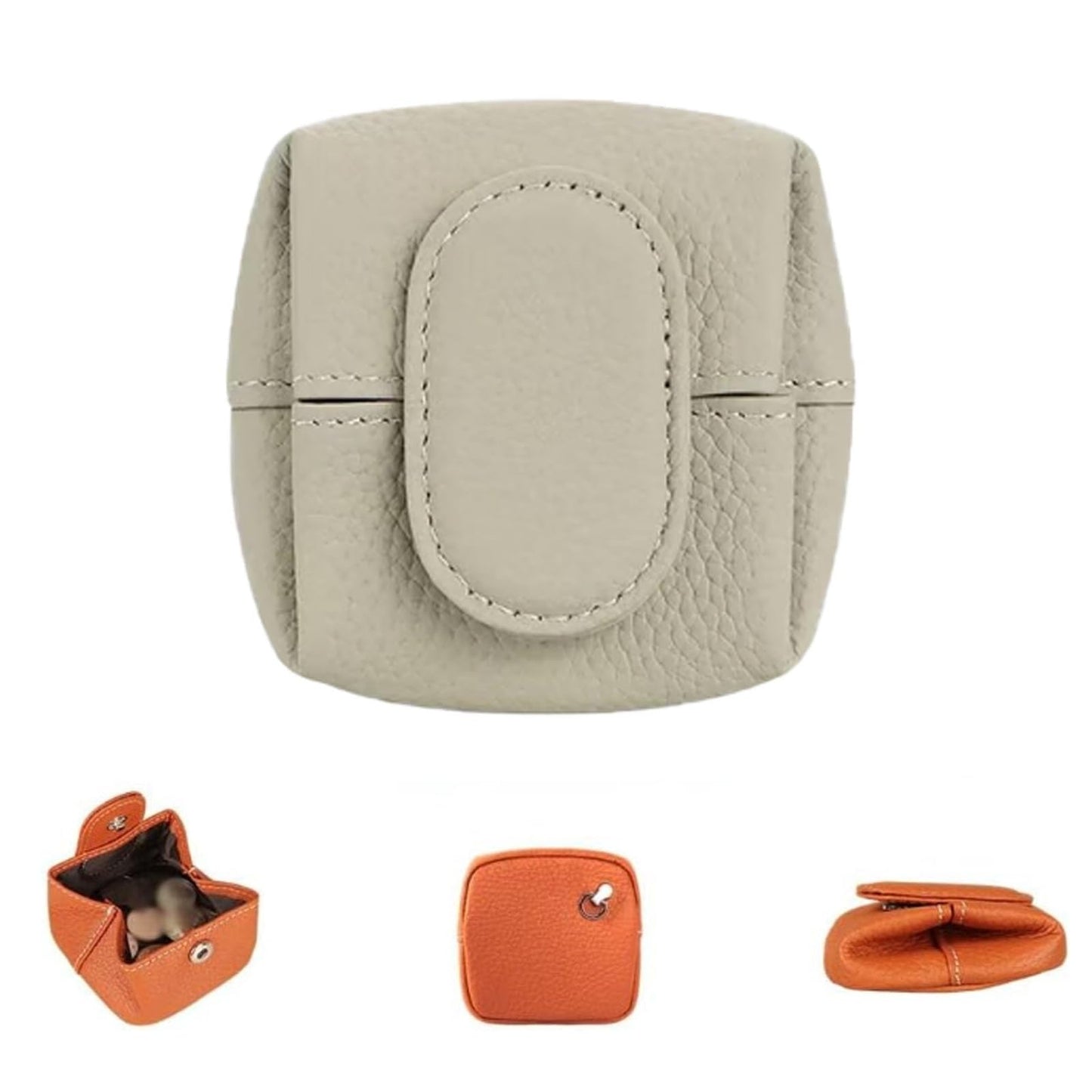 HOTMini Lychee Pattern Coin Purse, Leather Purses for Women, Coin Pouch Earphone Storage Bag with Key Buckle (Orange)