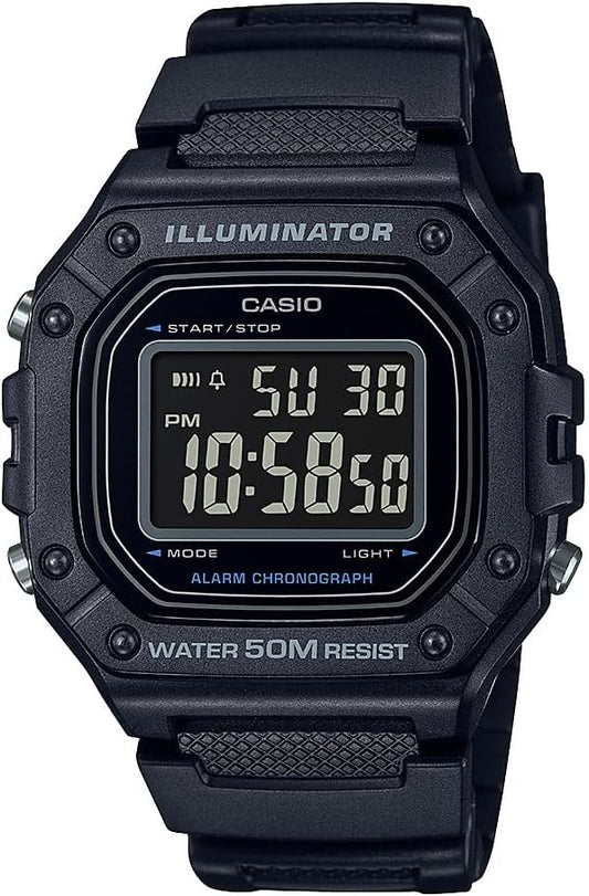 HOTCasio W218H Series | Men’s Digital Watch | 50M WR | 1/100 Second Stopwatch | 100 SEC Chronograph | LED Backlight | Countdown Timer | Daily Alarm | Hourly Time Signal | 7 Year Battery