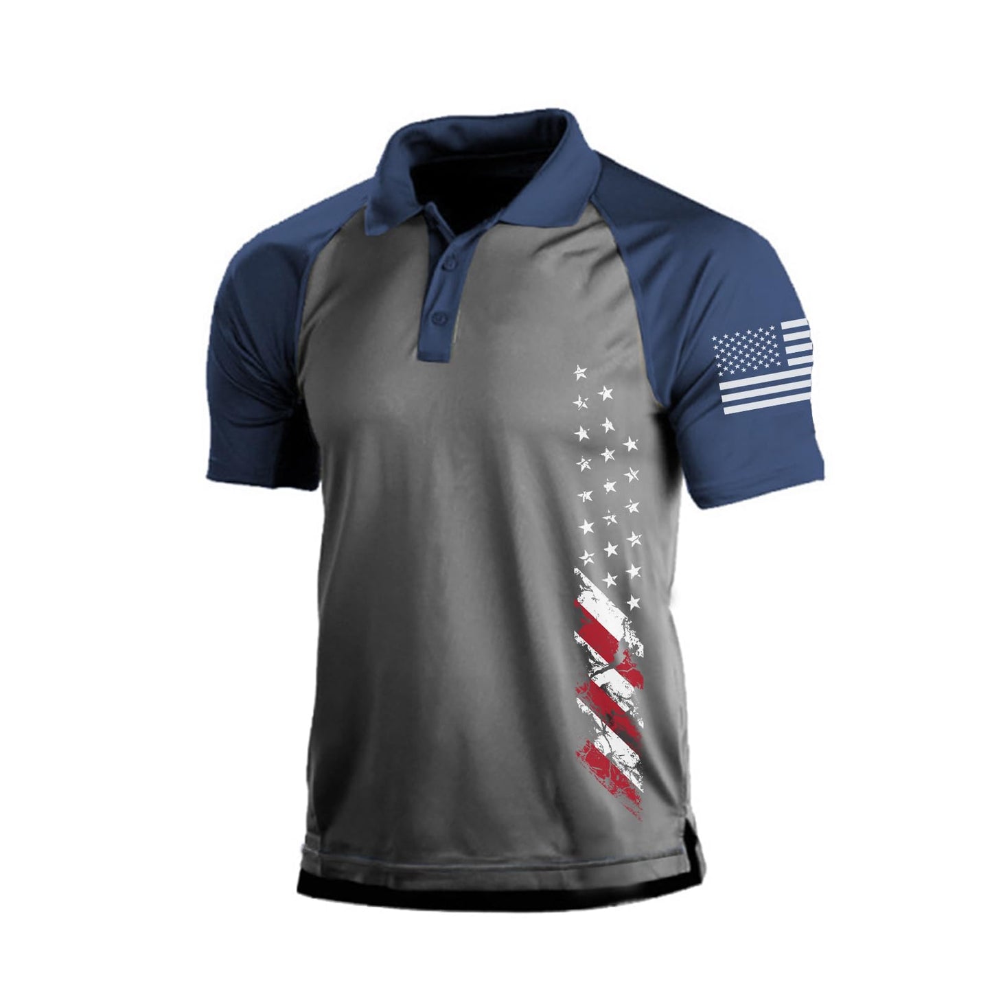 HOTMen's Polo Shirt Short Sleeve Quick Dry American Flag Print Graphic Split Color Golf Shirt for Sport