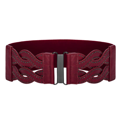 HOTGRACE KARIN Wide Belts for Women Elastic Waist Belt | 3 inch wide stretchy waistband, Woven design, Golden buckle, For dresses skirt, Vintage casual boho western style