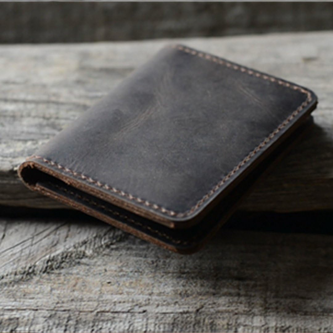 HOTJJNUSA Handmade Men Minimalist Leather Wallet Card Holder Distressed Wallets for Gifts (Darkbrown)
