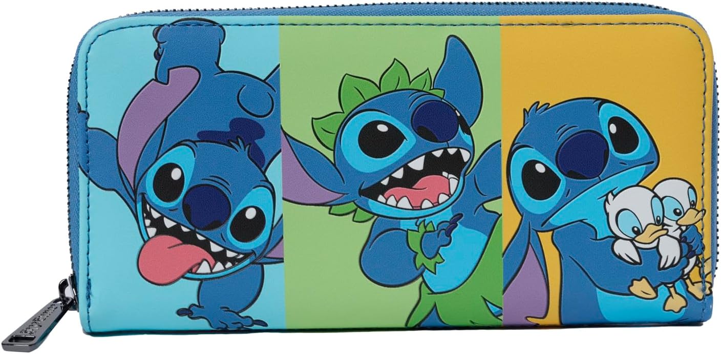 HOTLoungefly Disney Stitch Womens Wallet Multi Color Block Print Zip Around Clutch