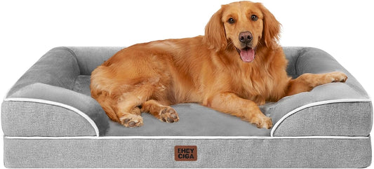 HOTEHEYCIGA Orthopedic Dog Beds for Extra Large Dogs 44x32Inch, Polyurethane Foam XL Pet Bed with Sides, Non-Slip and Egg-Crate Foam Big Dog Couch Bed with Washable Removable Cover, Grey