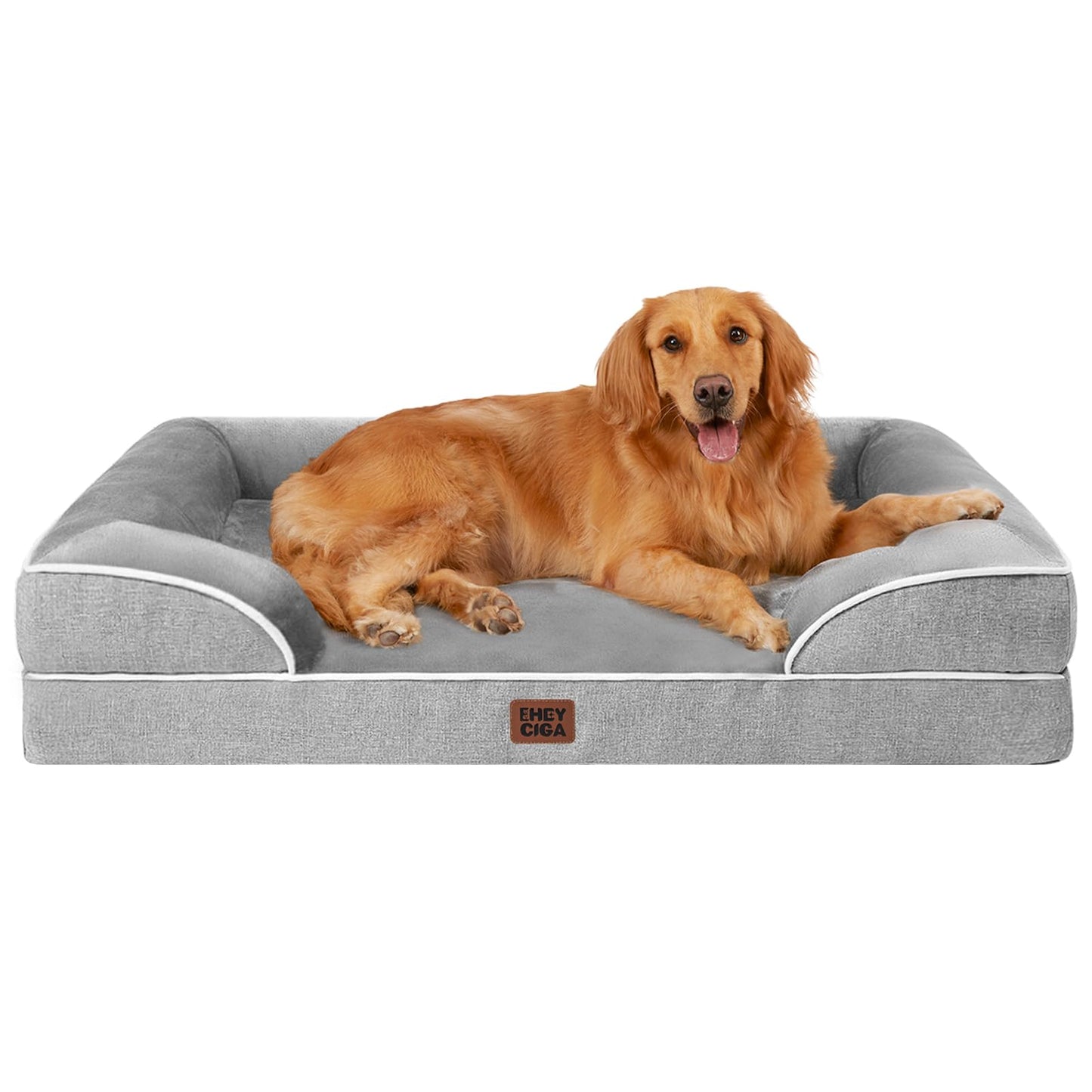 HOTEHEYCIGA Orthopedic Dog Beds for Extra Large Dogs 44x32Inch, Polyurethane Foam XL Pet Bed with Sides, Non-Slip and Egg-Crate Foam Big Dog Couch Bed with Washable Removable Cover, Grey