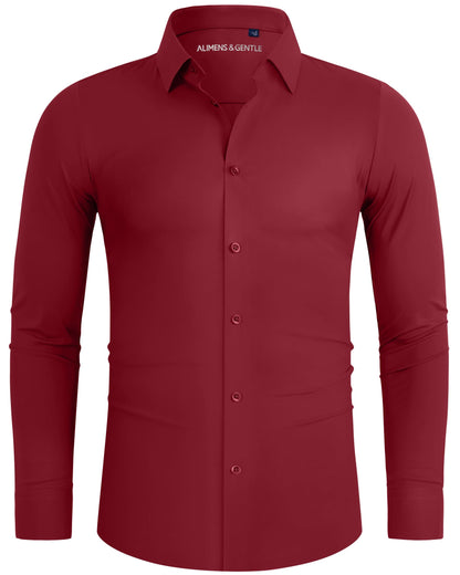 HOTAlimens & Gentle Stretch Mens Dress Shirts Slim Fit Long Sleeve Casual Skinny Muscle Fit Wrinkle Free Button Down Shirt