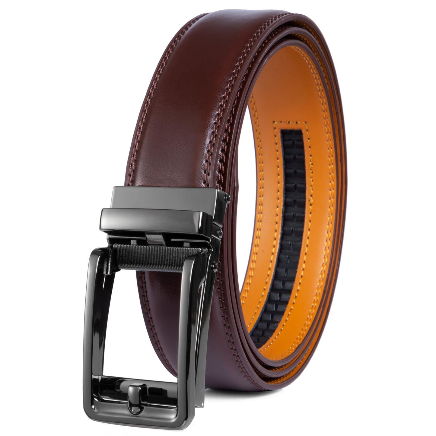 HOTFounders & C Men's Leather Ratchet Comfort Click Belt Dress with Slide Buckle -Adjustable Trim to Fit