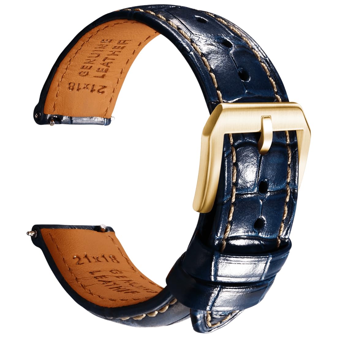 HOTREZERO Leather Watch Band for Men, Quick-Release Alligator Grain Embossed | REZERO Watch Bands Replacement | Luxury Style | 316L Stainless Steel Hardware | Curved End for Round Dial | 19/20/21/22mm