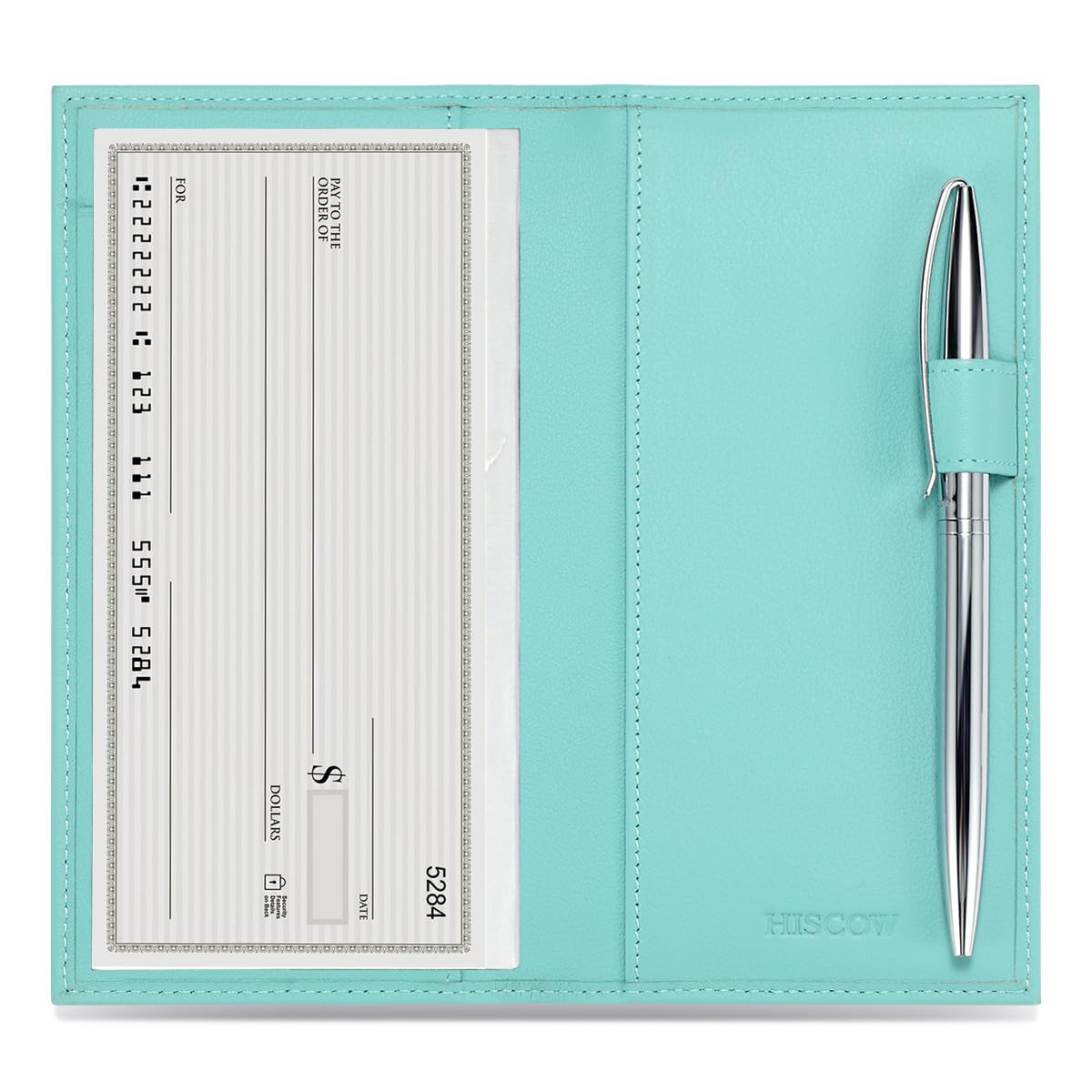 HOTHISCOW Leather Checkbook Cover for Duplicate Checks with Pen Holder | Full grain cowhide, personal check book & register pockets, removable vinyl divider, durable stitching, gifts for women men