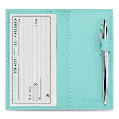HOTHISCOW Leather Checkbook Cover for Duplicate Checks with Pen Holder | Full grain cowhide, personal check book & register pockets, removable vinyl divider, durable stitching, gifts for women men
